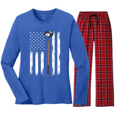 Patriotic Billiards American Flag Billiard Pool Player Gift Women's Long Sleeve Flannel Pajama Set 