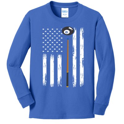 Patriotic Billiards American Flag Billiard Pool Player Gift Kids Long Sleeve Shirt