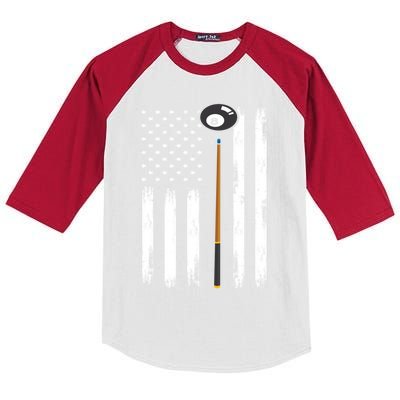 Patriotic Billiards American Flag Billiard Pool Player Gift Kids Colorblock Raglan Jersey