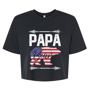 Papa Bear American Flag 4th Of July Father's Day Gift Dad Bella+Canvas Jersey Crop Tee