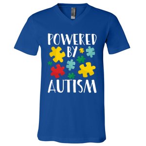 Powered By Autism Be Kind Autism Awareness Cute Gift V-Neck T-Shirt