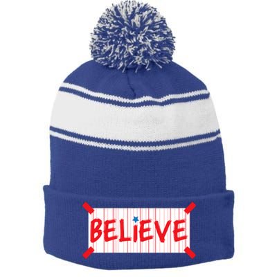 Philadelphia Baseball Believe Stripe Pom Pom Beanie