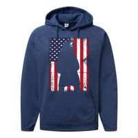 Patriotic Black Bear American Flag Usa 4th Of July Performance Fleece Hoodie