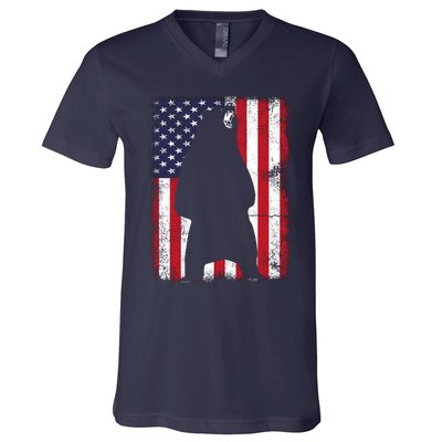 Patriotic Black Bear American Flag Usa 4th Of July V-Neck T-Shirt