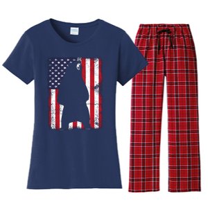 Patriotic Black Bear American Flag Usa 4th Of July Women's Flannel Pajama Set