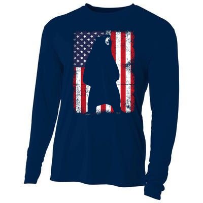 Patriotic Black Bear American Flag Usa 4th Of July Cooling Performance Long Sleeve Crew