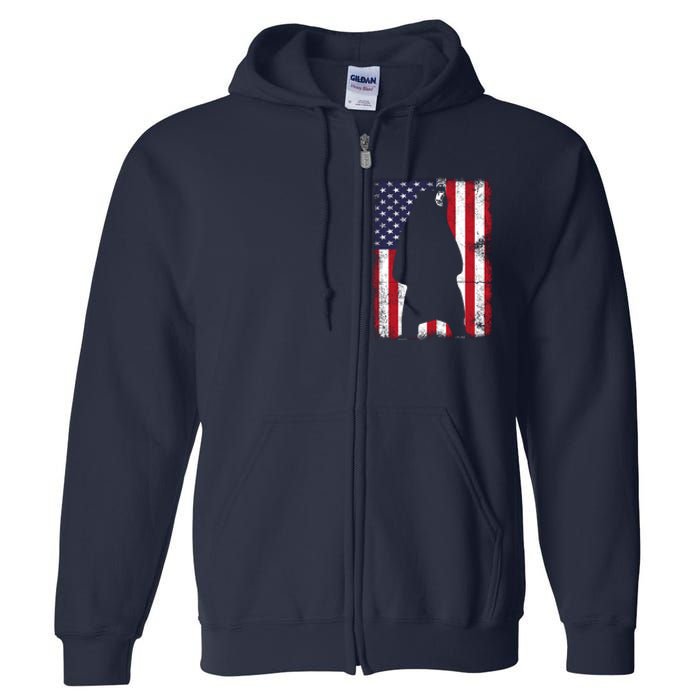 Patriotic Black Bear American Flag Usa 4th Of July Full Zip Hoodie