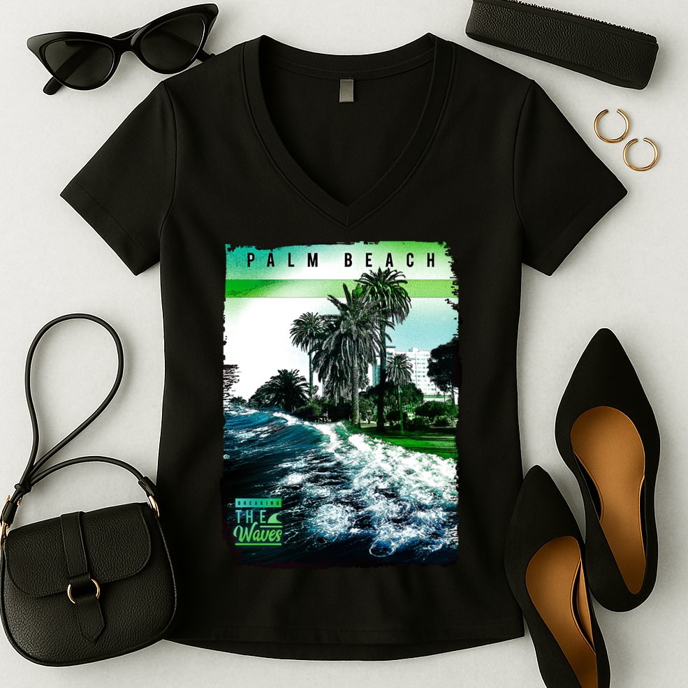 Palm Beach Break The Waves Women's V-Neck T-Shirt