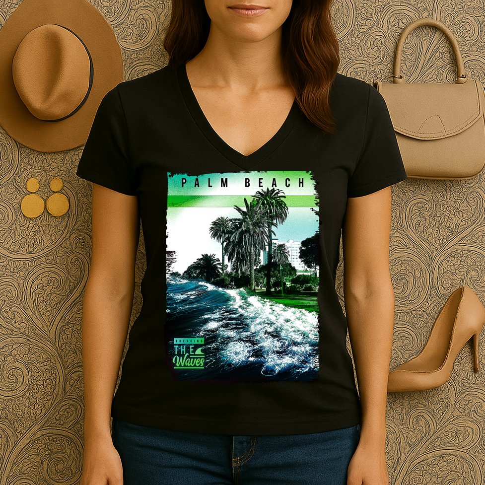 Palm Beach Break The Waves Women's V-Neck T-Shirt