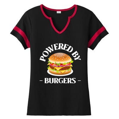 Powered By Burgers Fast Food Lover Funny Beef Burger Ladies Halftime Notch Neck Tee