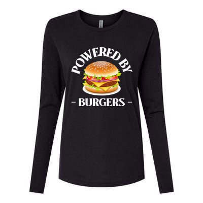 Powered By Burgers Fast Food Lover Funny Beef Burger Womens Cotton Relaxed Long Sleeve T-Shirt