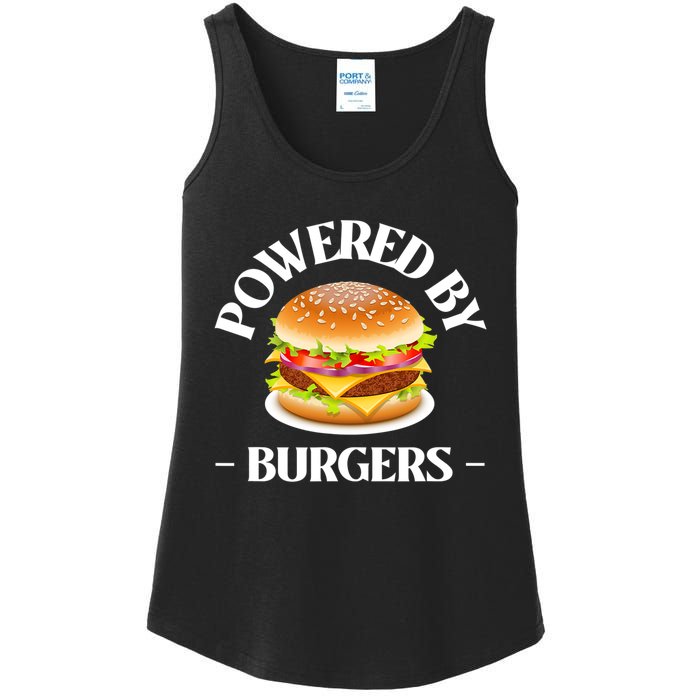 Powered By Burgers Fast Food Lover Funny Beef Burger Ladies Essential Tank