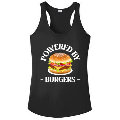 Powered By Burgers Fast Food Lover Funny Beef Burger Ladies PosiCharge Competitor Racerback Tank