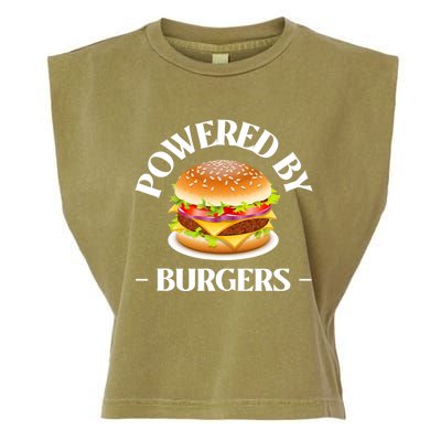 Powered By Burgers Fast Food Lover Funny Beef Burger Garment-Dyed Women's Muscle Tee