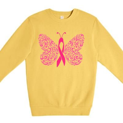 Pink Butterfly Breast Cancer Ribbon Premium Crewneck Sweatshirt