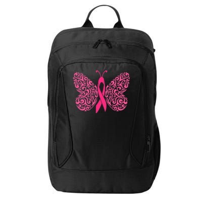 Pink Butterfly Breast Cancer Ribbon City Backpack