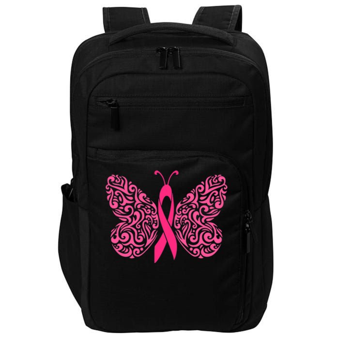 Pink Butterfly Breast Cancer Ribbon Impact Tech Backpack