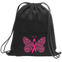 Pink Butterfly Breast Cancer Ribbon Sweatshirt Cinch Pack Bag