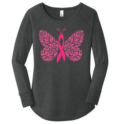 Pink Butterfly Breast Cancer Ribbon Women's Perfect Tri Tunic Long Sleeve Shirt