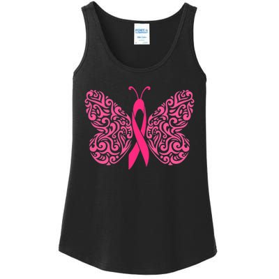 Pink Butterfly Breast Cancer Ribbon Ladies Essential Tank