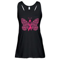 Pink Butterfly Breast Cancer Ribbon Ladies Essential Flowy Tank