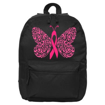 Pink Butterfly Breast Cancer Ribbon 16 in Basic Backpack