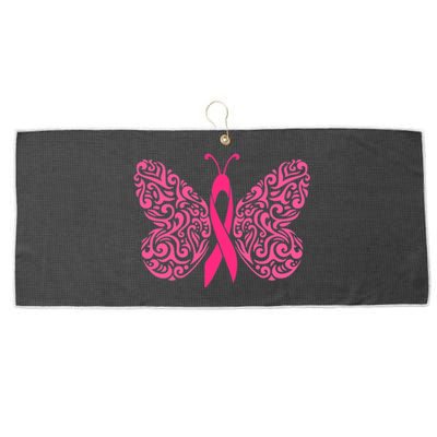 Pink Butterfly Breast Cancer Ribbon Large Microfiber Waffle Golf Towel