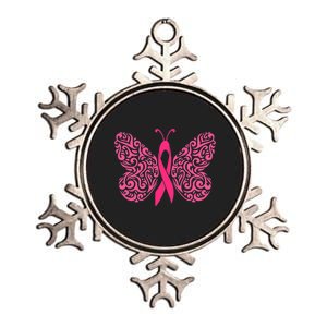 Pink Butterfly Breast Cancer Ribbon Metallic Star Ornament