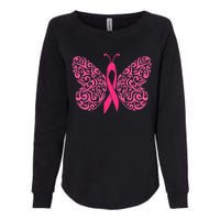 Pink Butterfly Breast Cancer Ribbon Womens California Wash Sweatshirt