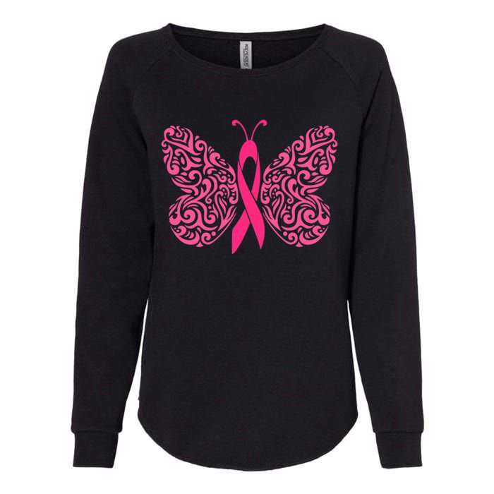 Pink Butterfly Breast Cancer Ribbon Womens California Wash Sweatshirt