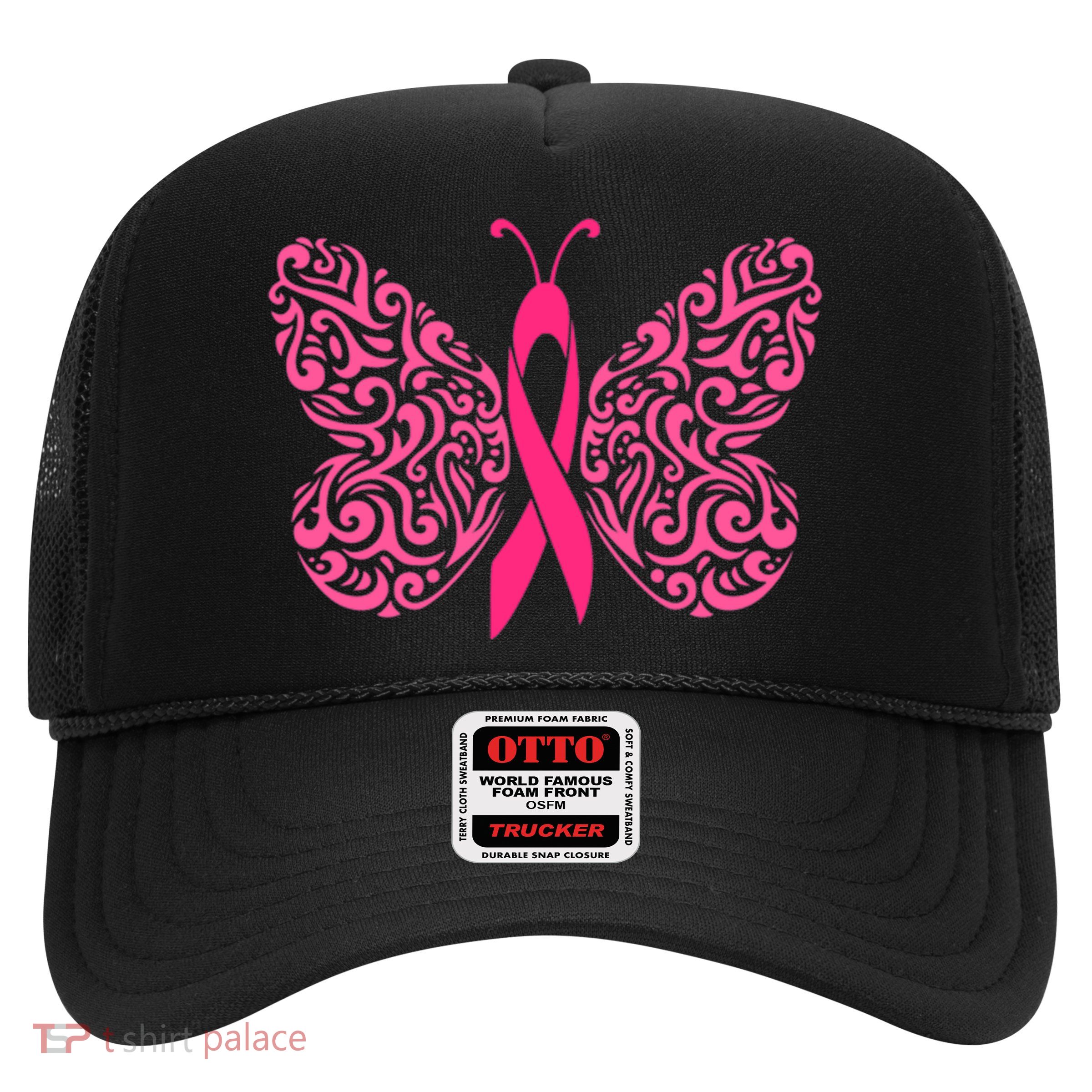 Pink Butterfly Breast Cancer Ribbon Trucker Hat