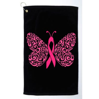 Pink Butterfly Breast Cancer Ribbon Platinum Collection Golf Towel