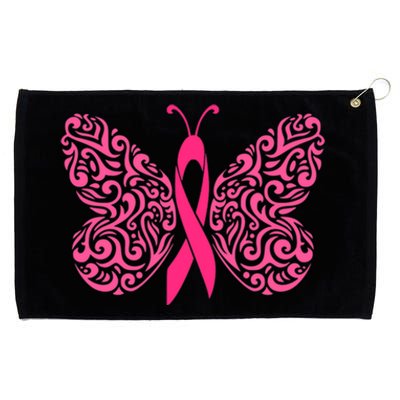 Pink Butterfly Breast Cancer Ribbon Grommeted Golf Towel