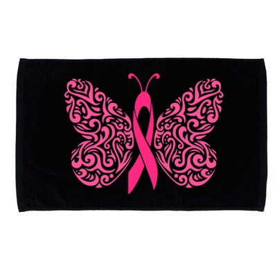 Pink Butterfly Breast Cancer Ribbon Microfiber Hand Towel