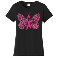 Pink Butterfly Breast Cancer Ribbon Women's T-Shirt