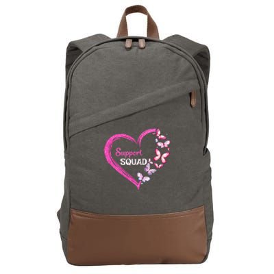 Pink Butterfly Breast Cancer Support Squad Pink Ribbon Funny Gift Cotton Canvas Backpack