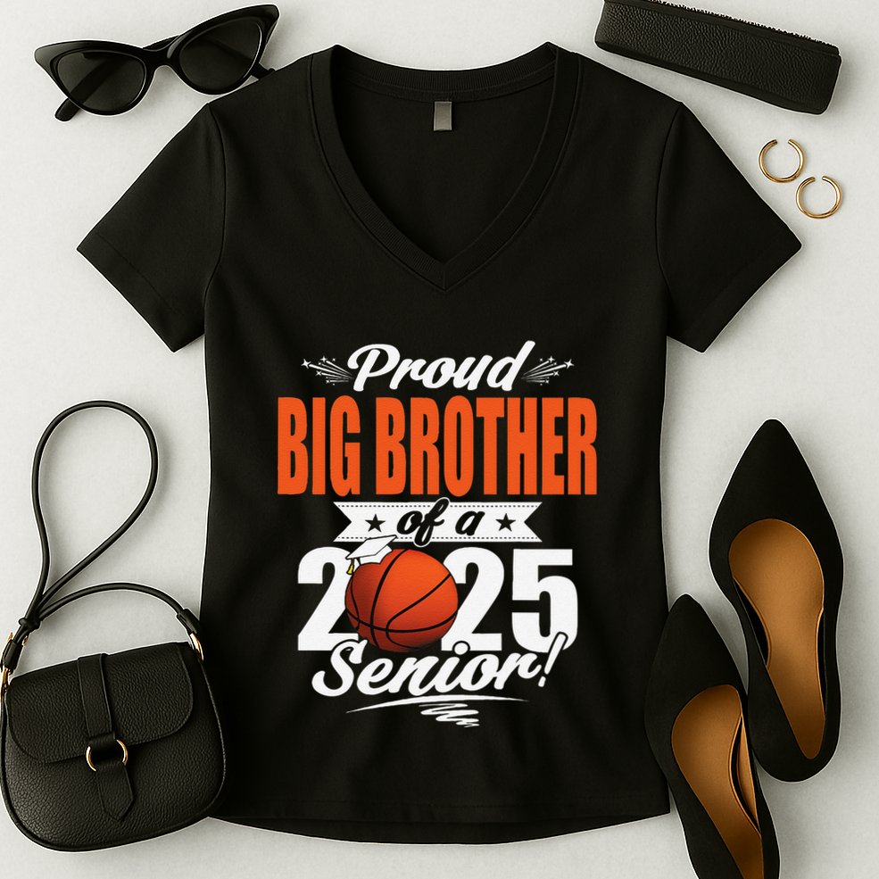 Proud Big Brother Of A 2025 Senior Graduate Basketball Gift Women's V-Neck T-Shirt
