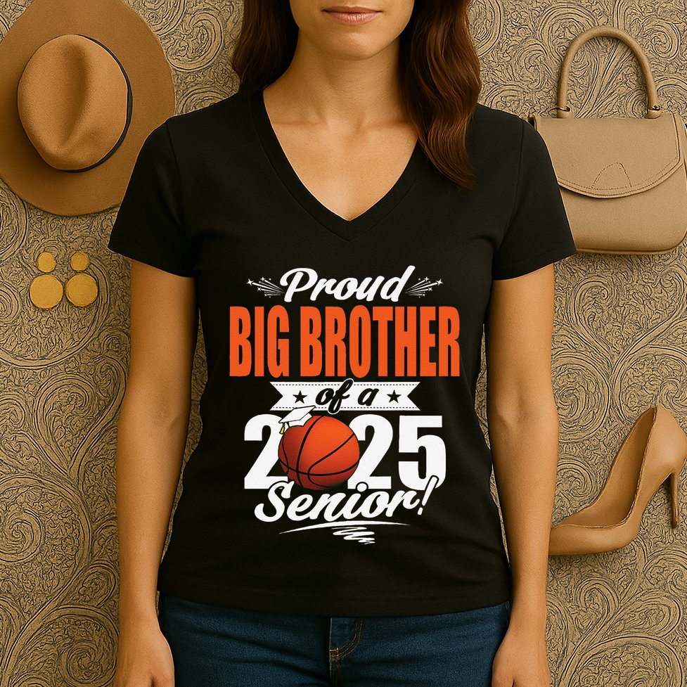 Proud Big Brother Of A 2025 Senior Graduate Basketball Gift Women's V-Neck T-Shirt