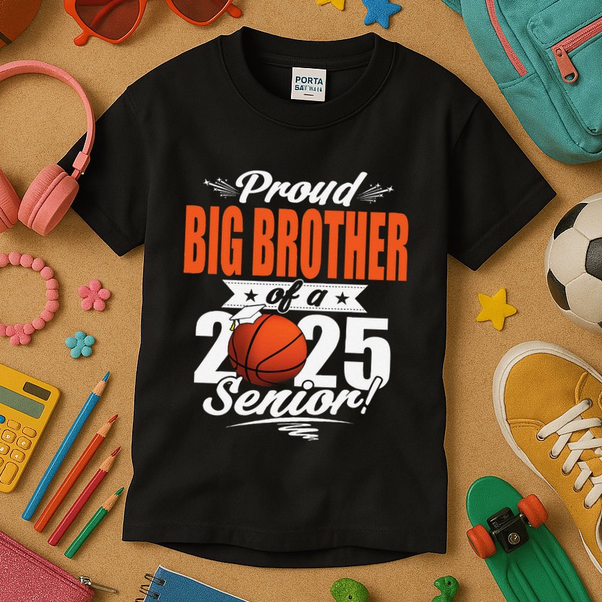 Proud Big Brother Of A 2025 Senior Graduate Basketball Gift Kids T-Shirt