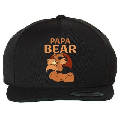 Papa Bear Bears Animal Pun Lover Dad Father Daddy Father's Wool Snapback Cap