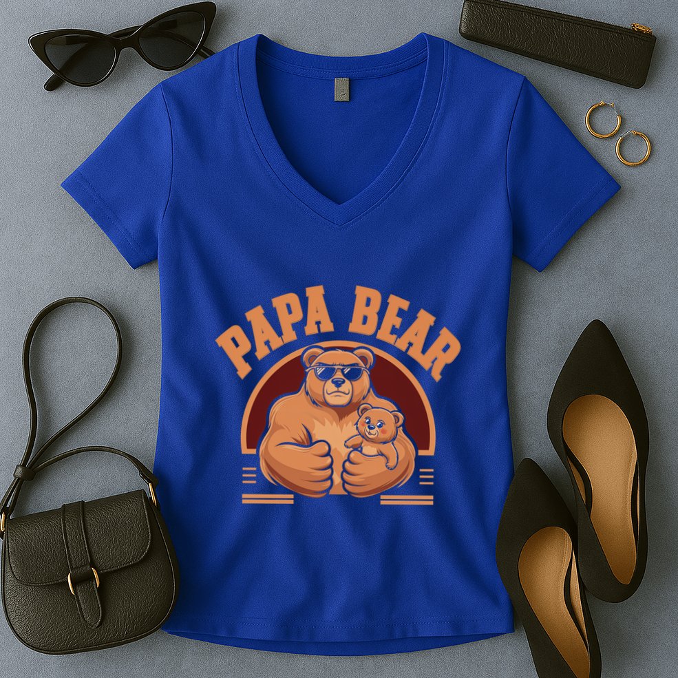 Papa Bear Bear Family Love Dad Father Daddy Cool Gift Women's V-Neck T-Shirt