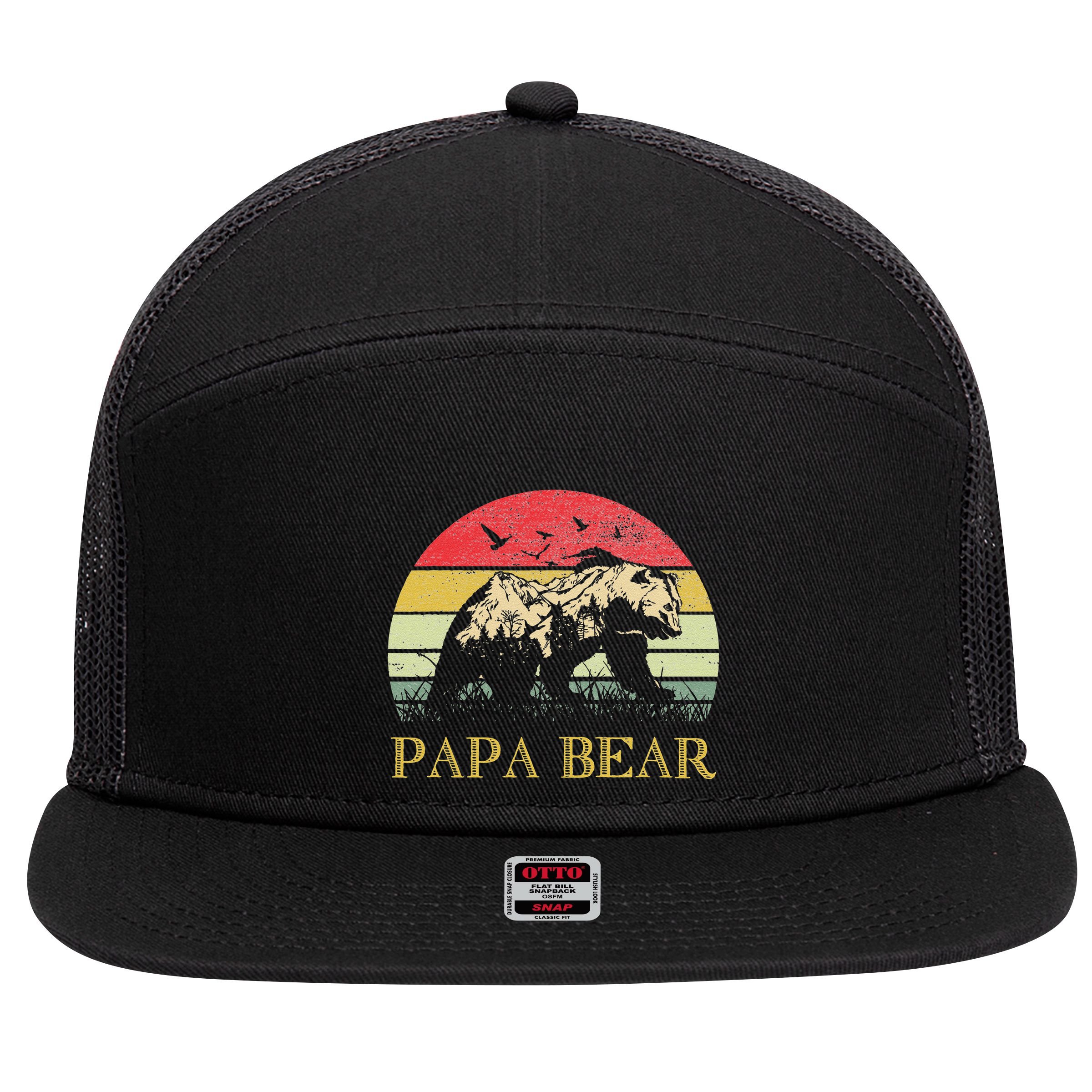 Papa Bear Best Dad Fathers Day Father Pop 7 Panel Mesh Trucker Snapback Hat