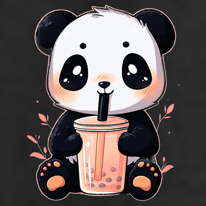 Panda Bear Boba Tea Bubble Tea Anime Kawaii  7 Panel Mesh Trucker Snapback Hat