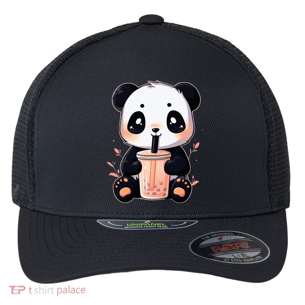 Panda Bear Boba Tea Bubble Tea Anime Kawaii  Flexfit Unipanel Trucker Cap