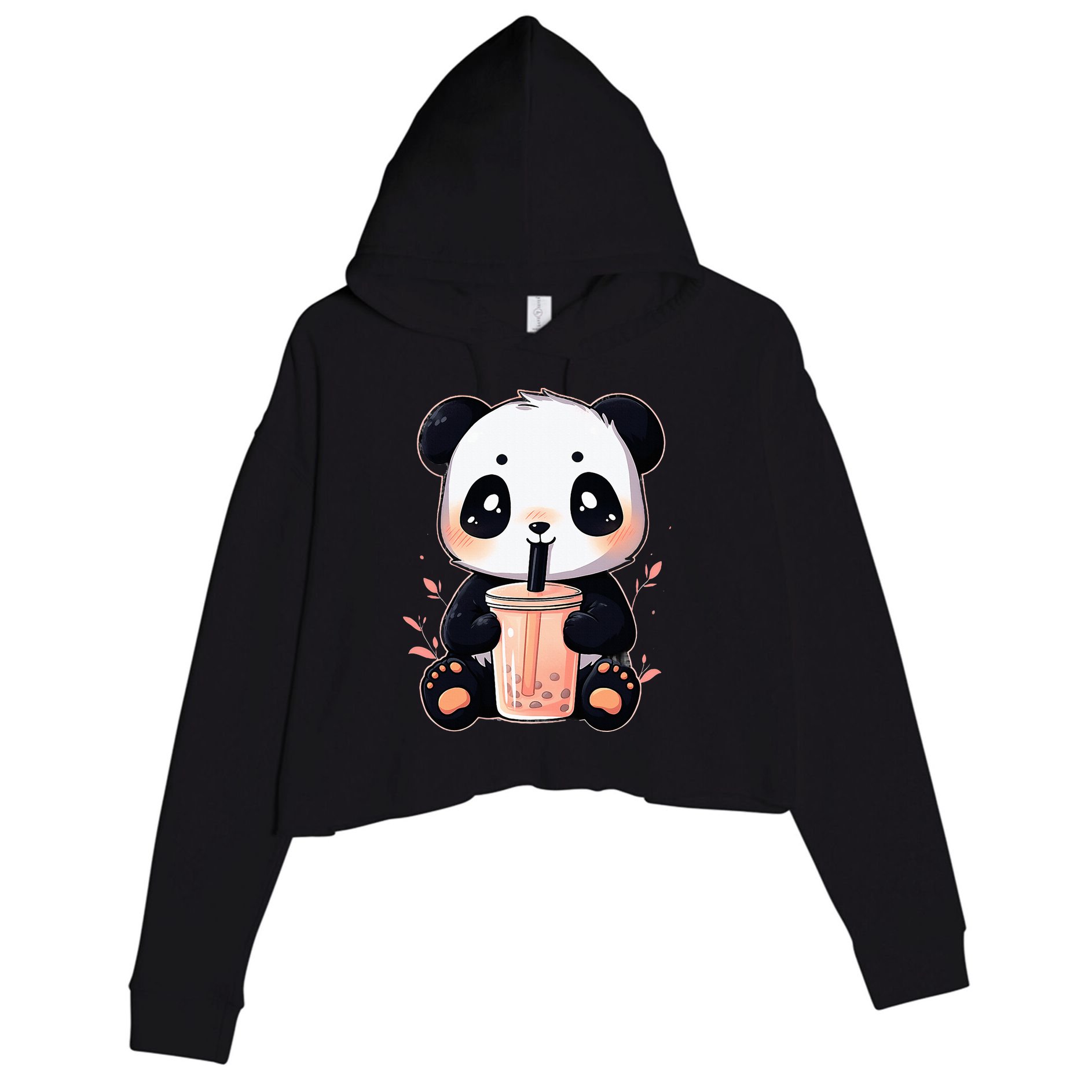 Panda Bear Boba Tea Bubble Tea Anime Kawaii  Crop Fleece Hoodie