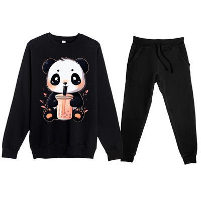 Panda Bear Boba Tea Bubble Tea Anime Kawaii  Premium Crewneck Sweatsuit Set