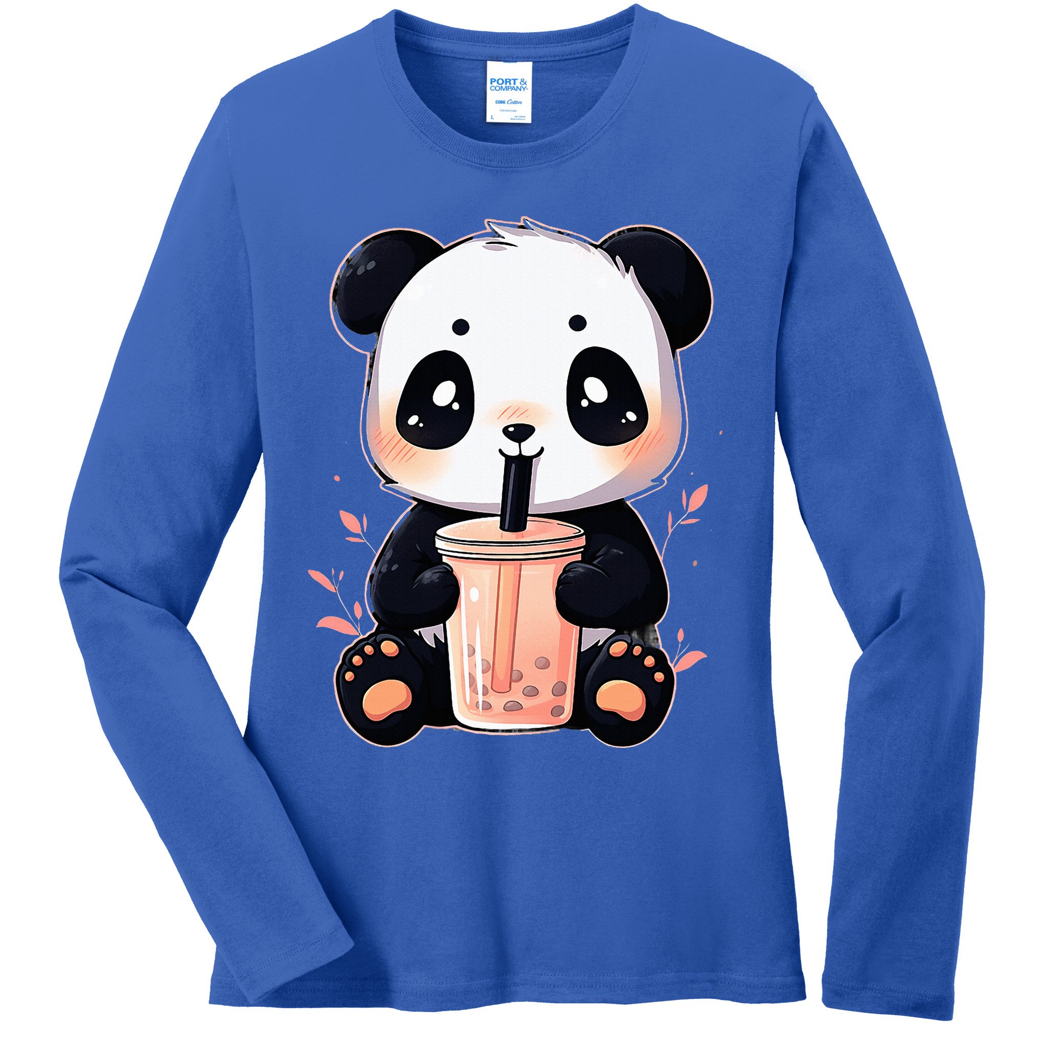 Panda Bear Boba Tea Bubble Tea Anime Kawaii  Ladies Long Sleeve Shirt