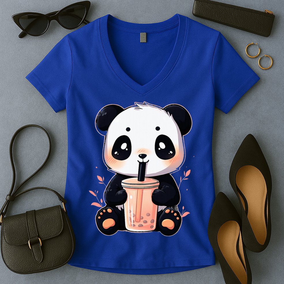 Panda Bear Boba Tea Bubble Tea Anime Kawaii  Women's V-Neck T-Shirt