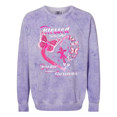 Pink Butterfly Blessed To Be Called Breast Cancer Survivor Colorblast Crewneck Sweatshirt