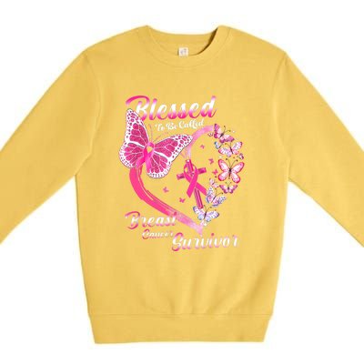 Pink Butterfly Blessed To Be Called Breast Cancer Survivor Premium Crewneck Sweatshirt